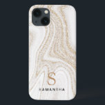 Case Mate aus weißem Marmor-Glitzer<br><div class="desc">Weißer Marmor chic Gold Glitzer    monogramiPhone 13 Gehäuse</div>