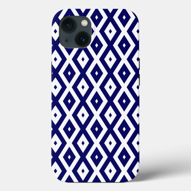 Case-Mate iPho: Navy-Blue-White-Diamant-Muster iPhone Hülle (Rückseite)