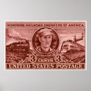 Casey Jones Eisenbahn-Briefmarke 1950 Poster