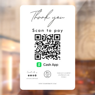 Cash App QR Code Logo Scan to Pay Vielen Dank Fensteraufkleber