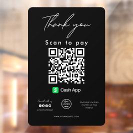Cash App QR Code Logo Scan zu bezahlen Danke, Blac Fensteraufkleber