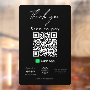 Cash App QR Code Logo Scan zu bezahlen Danke, Blac Fensteraufkleber