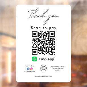 Cash App QR-Code-Logo Vielen Dank, dass Sie scanne Fensteraufkleber