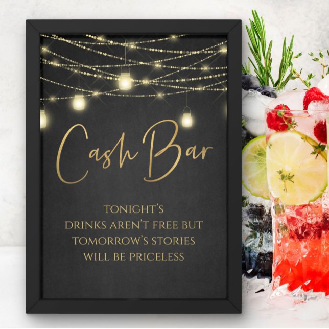 Cash Bar Gold Black Elegante Script Tabletop Sign Poster (Von Creator hochgeladen)