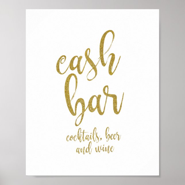 Cash Bar Gold Glitzer 8x10 Hochzeitszeichen Poster (Vorne)