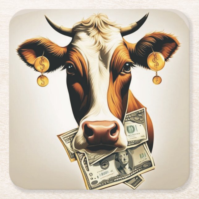 Cash Cow Rechteckiger Pappuntersetzer (Vorderseite)