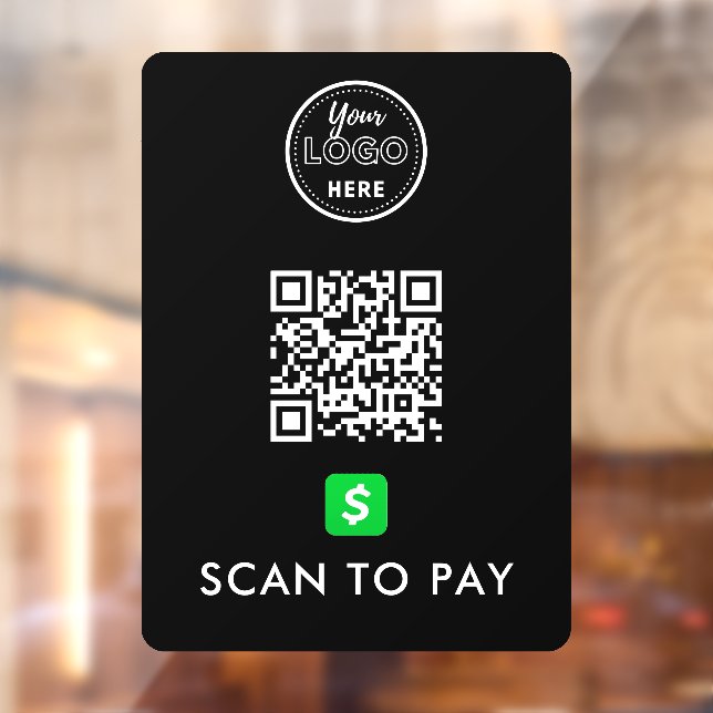 CashApp QR-Code scannen, um moderne Logo-Schwarz z Fensteraufkleber (Blatt 2)