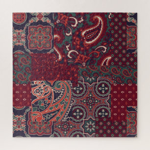 Cashmere-Paisley-Seide: Abstrakte Vintage-Patchwor Puzzle
