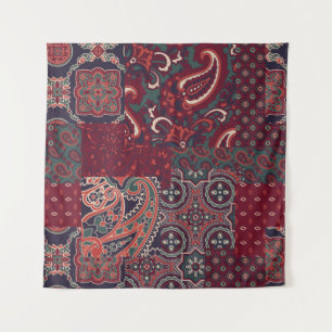 Cashmere Paisley Silk: Abstraktes Vintages Patchwo Wandteppich