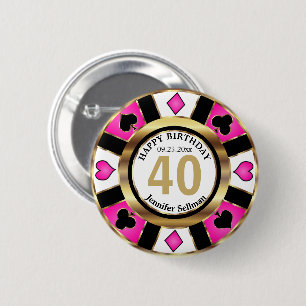Casino 00. Geburtstagsparty - Rosa Button