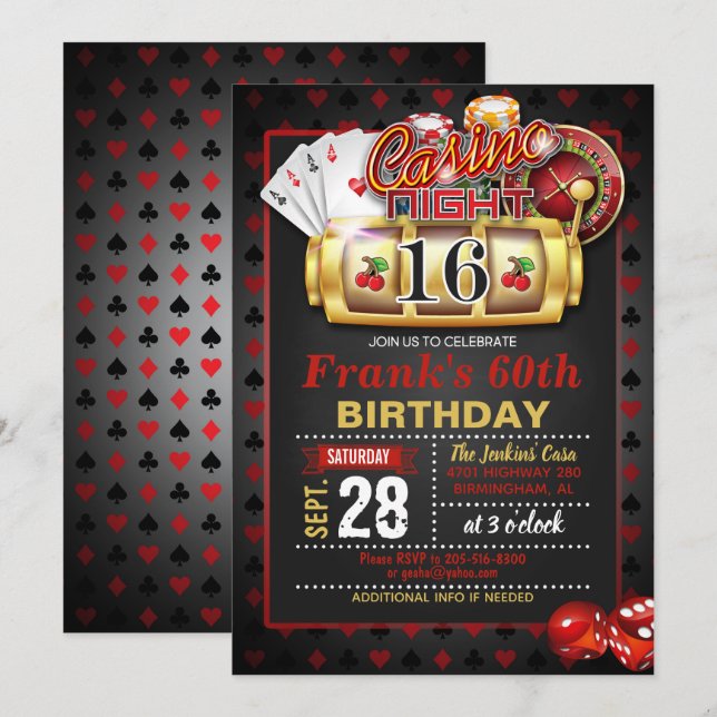 Casino 16. Geburtstag Einladung (Vorne/Hinten)