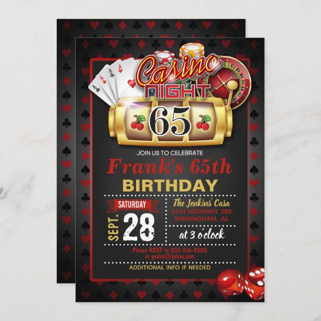 Casino 65. Geburtstag Einladung (Vorne/Hinten)