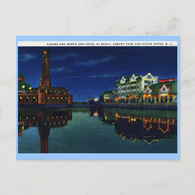 Casino and Hotel, Asbury Park, Ocean Grove NJ Vint Postkarte (Vorderseite)