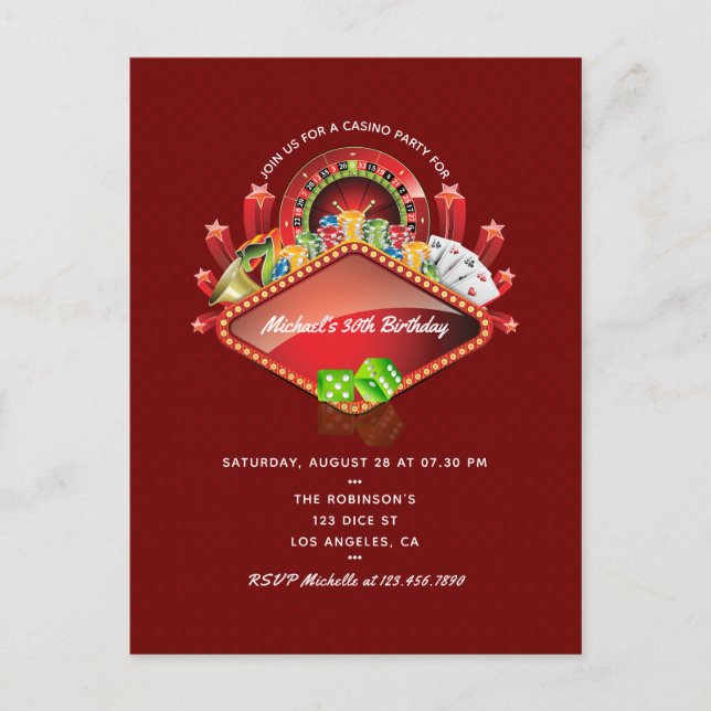 Casino Birthday Party Postkarte (Vorderseite)