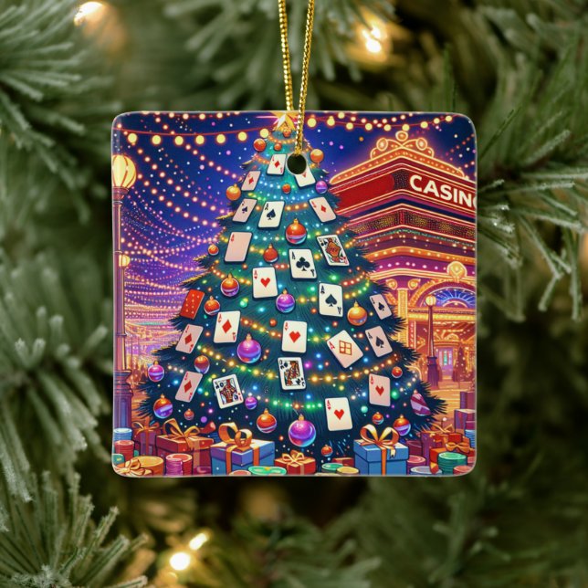Casino Card Tafelchips Weihnachtsbaum mit Karten Keramikornament (Baum)