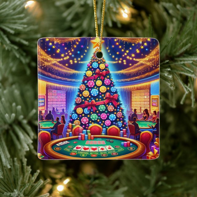 Casino Card Tisch und Poker Chip Weihnachtsbaum Keramikornament (Baum)