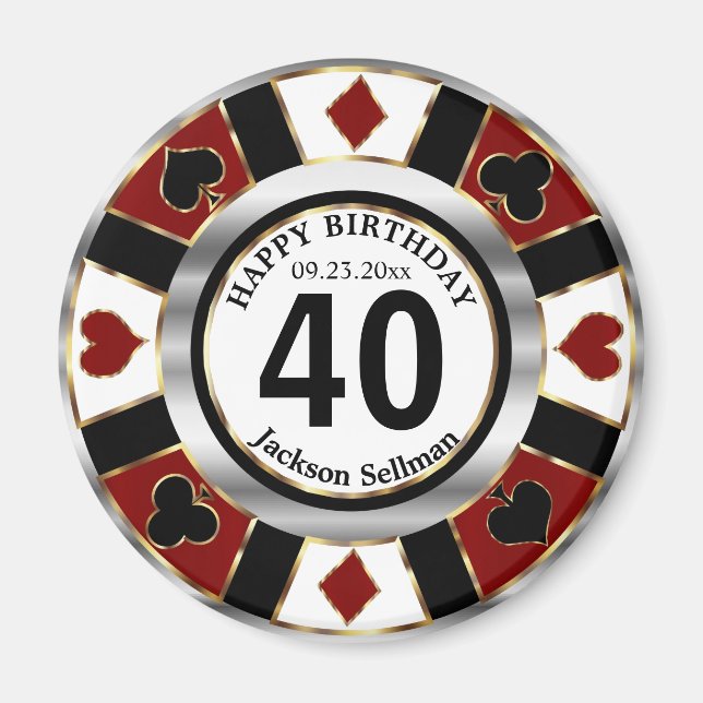 Casino Chip Las Vegas Geburtstag - Dunkelrot Magnet (Vorne)