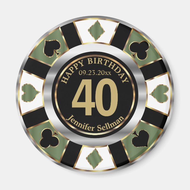 Casino Chip Las Vegas Geburtstag - Grün Magnet (Vorne)