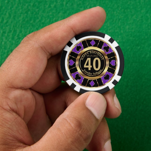 Casino Chip Las Vegas Geburtstag - Lila und Gold (Hand)