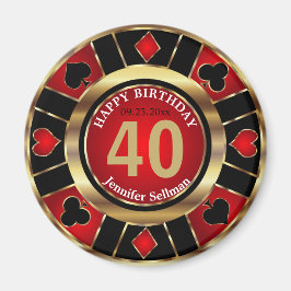 Casino Chip Las Vegas Geburtstag - Rot und Gold Magnet