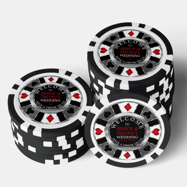 Casino Chip Wedding - Drink auf uns - Silver & Red (Stapel)
