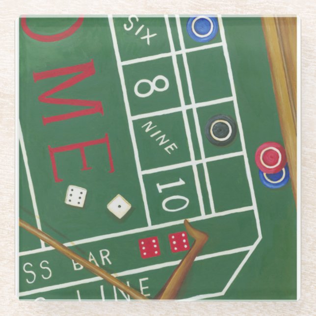Casino Craps Tisch mit Chips und Würfeln Glasuntersetzer (Vorderseite)