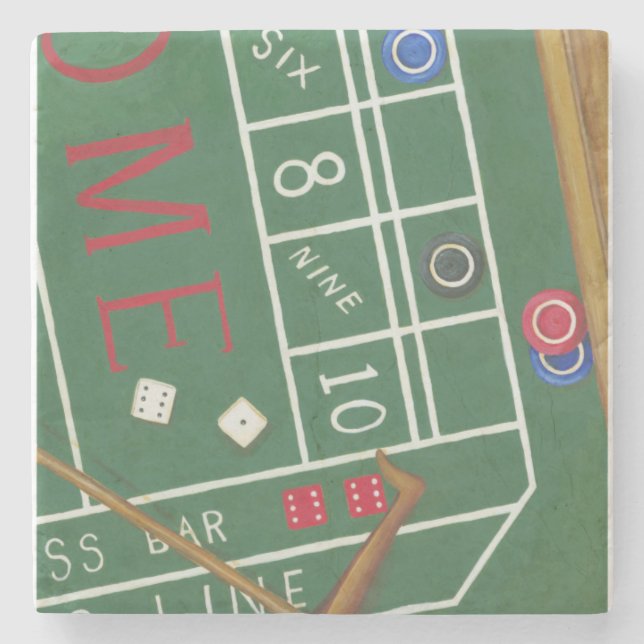 Casino Craps Tisch mit Chips und Würfeln Steinuntersetzer (Vorderseite)