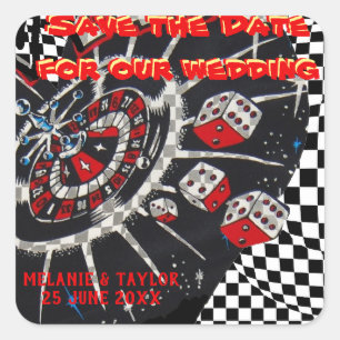 Casino Dice Save the Date Quadratischer Aufkleber