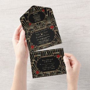 Casino Gold Black Gatsby 20er Jahre Art Deco Hochz All In One Einladung