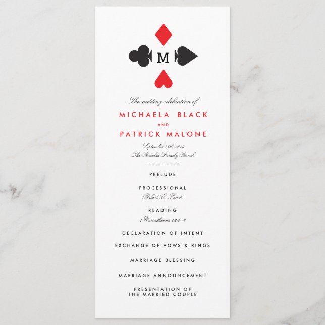 Casino-Hochzeitsprogramme Programm (Vorderseite)