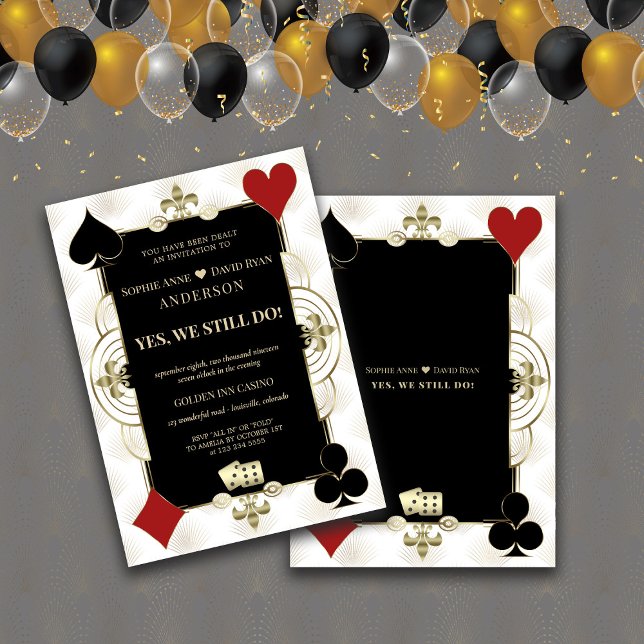 Casino Las Vegas Poker Vows - Erneuerung Einladung (Art Deco renew the vows invitation, gold black white casino invitation, )