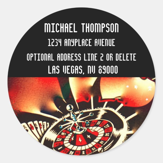 Casino Las Vegas Rücksendeadresse Runder Aufkleber (Vorderseite)
