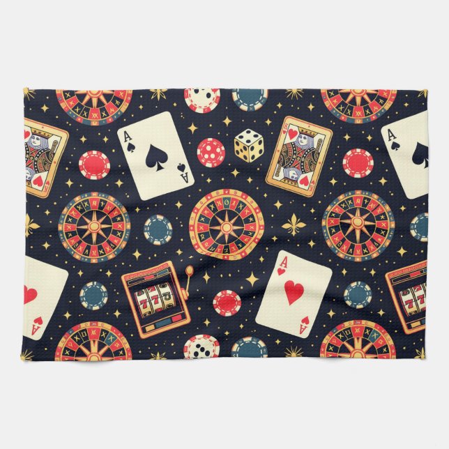 Casino-Musterdesign auf Schwarz Geschirrtuch (Horizontal)