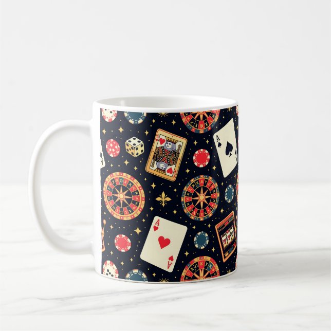 Casino-Musterdesign auf Schwarz Kaffeetasse (Links)