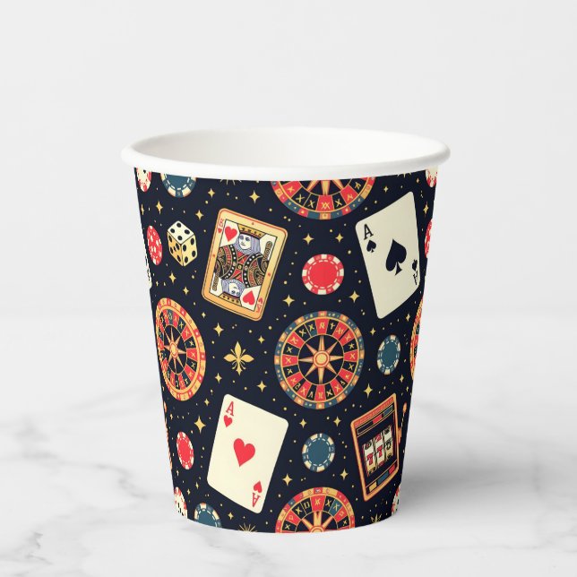 Casino-Musterdesign auf Schwarz Pappbecher (Vorderseite)