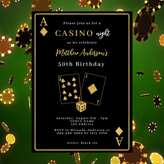 Casino Nacht schwarzes Gold Geburtstag Einladung (Von Creator hochgeladen)