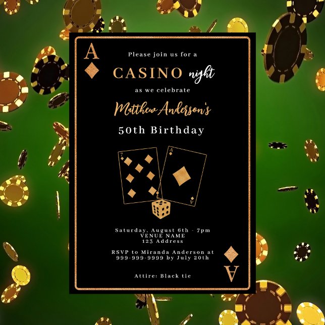 Casino Nacht schwarzes Gold Geburtstag Einladung (Von Creator hochgeladen)