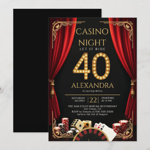 Casino Nacht Vegas Poker Roulette 40. Geburtstag Einladung