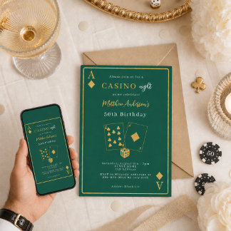 Casino Nachtgrün Gold Geburtstag Einladung