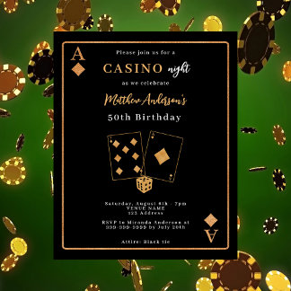 Casino Nachtschwarz Gold Einladung zum Geburtstag