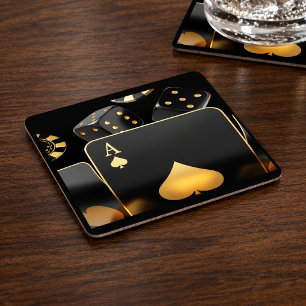 Casino Night Ass of Spades Gold Würfel Party Rechteckiger Pappuntersetzer