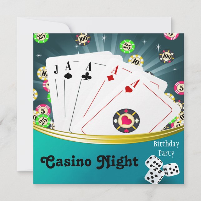 Casino Night Birthday Party Einladungen (Vorderseite)