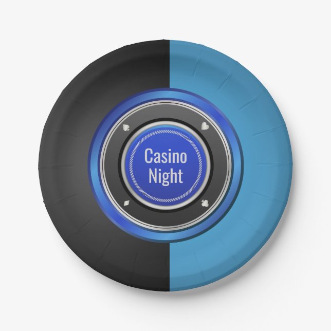 Casino Night Black and Blue Poker Chip Pappteller (Vorderseite)