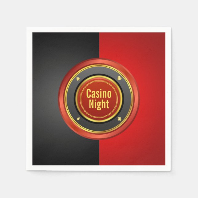 Casino Night Black and Red Poker Chip Serviette (Vorderseite)
