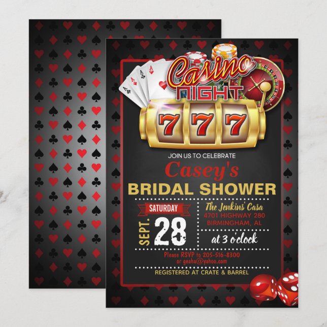 Casino Night Bridal Dusche Einladung (Vorne/Hinten)