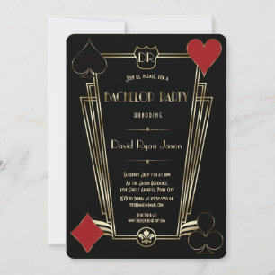 Casino Night Gold Art Deco Monogram Junggesellenab Einladung