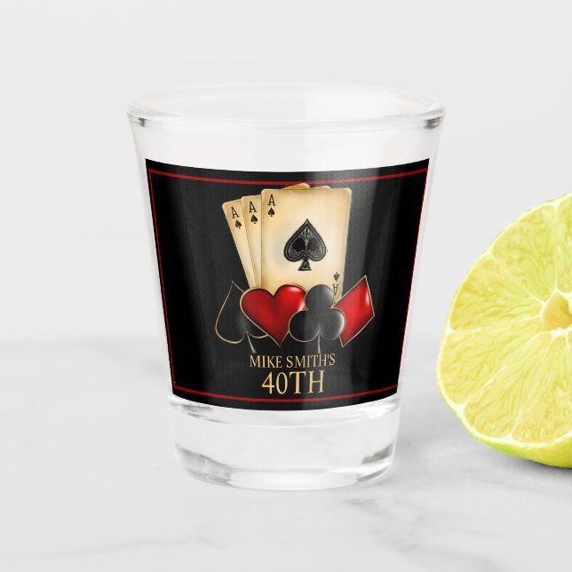 CASINO NIGHT, POKER NIGHT, GAMBLE, KARTENDICE SCHNAPSGLAS (Vorderseite)