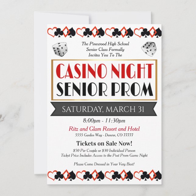 Casino Night Prom Tanz Einladung (Vorderseite)