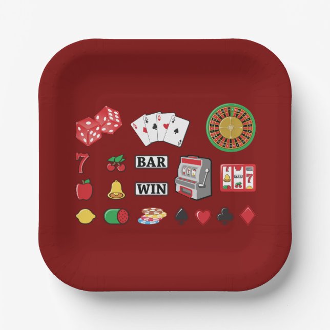 Casino Night Slot Machine Poker Lucky 7s Pappteller (Vorderseite)