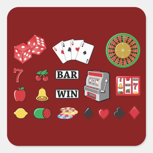 Casino Night Slot Machine Poker Lucky 7s Quadratischer Aufkleber (Vorderseite)